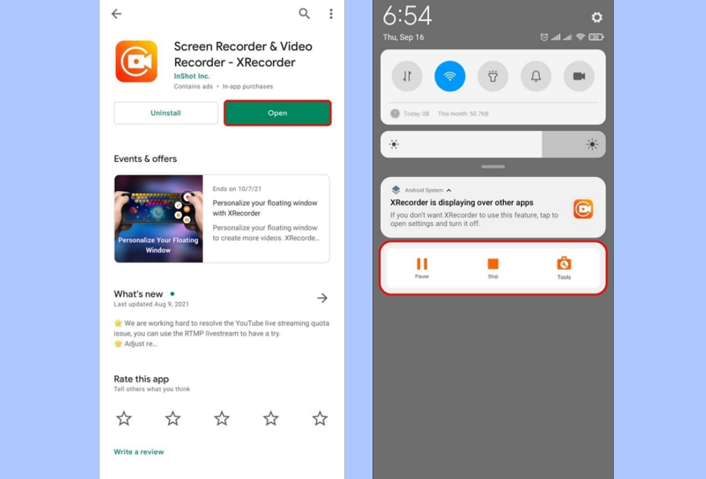 Recording screen using XRecorder app on mobile