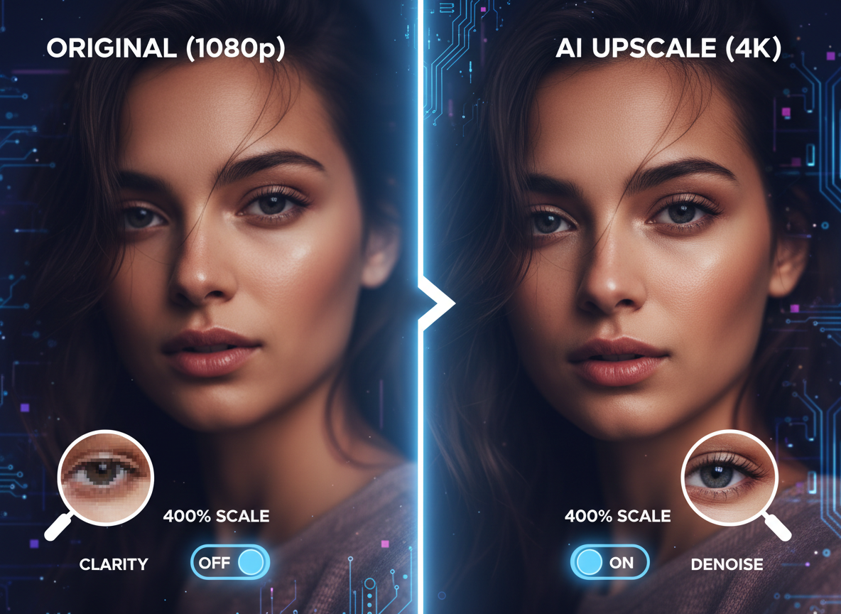 Feature demo: AI upscaler hanggang 4K na may mas matalas na detalye at pinababang ingay