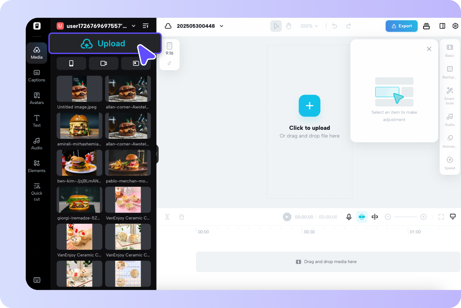 Open Video editor and upload your video