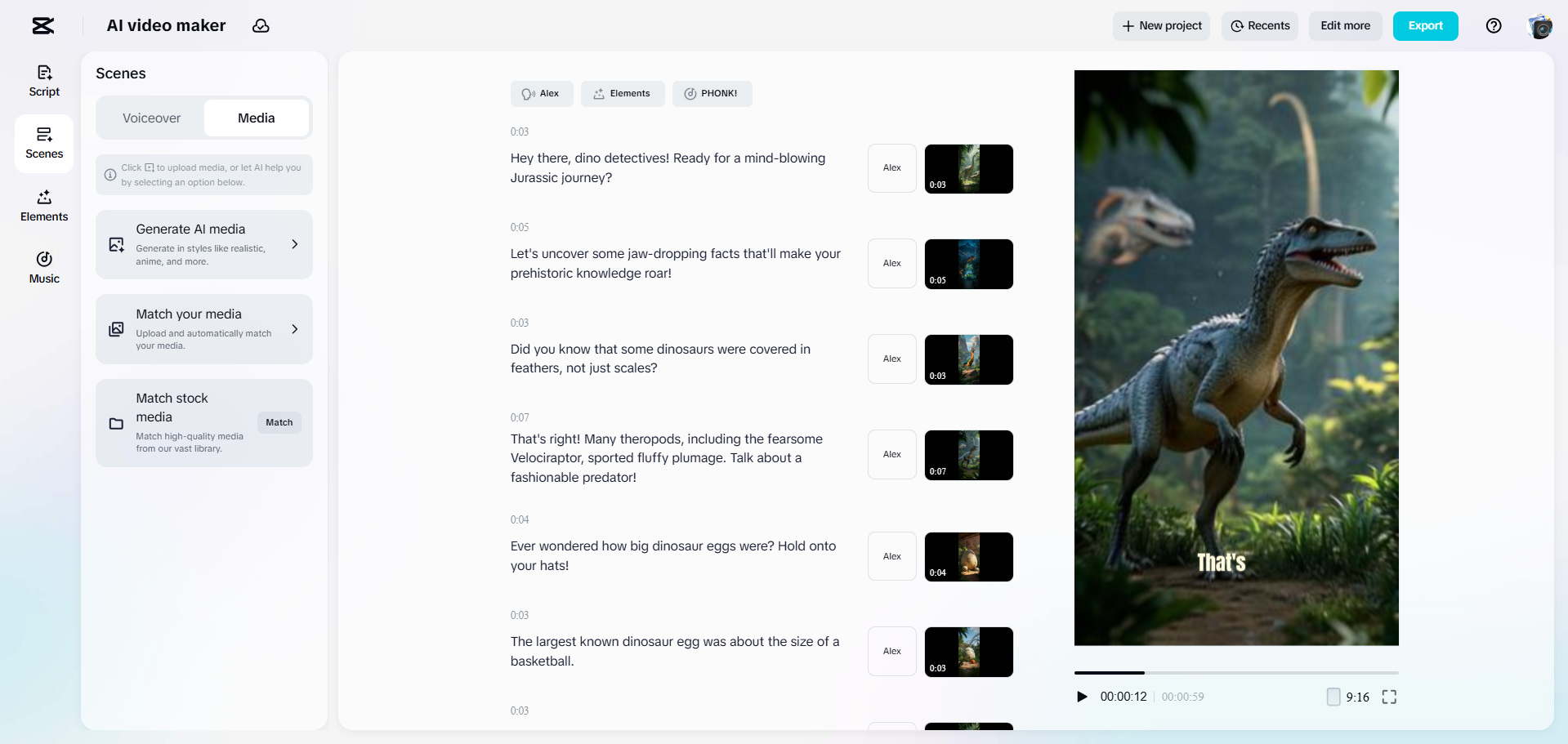 Oberfläche des KI-Videoerstellers von CapCut – einer der besten KI-Rekreateure