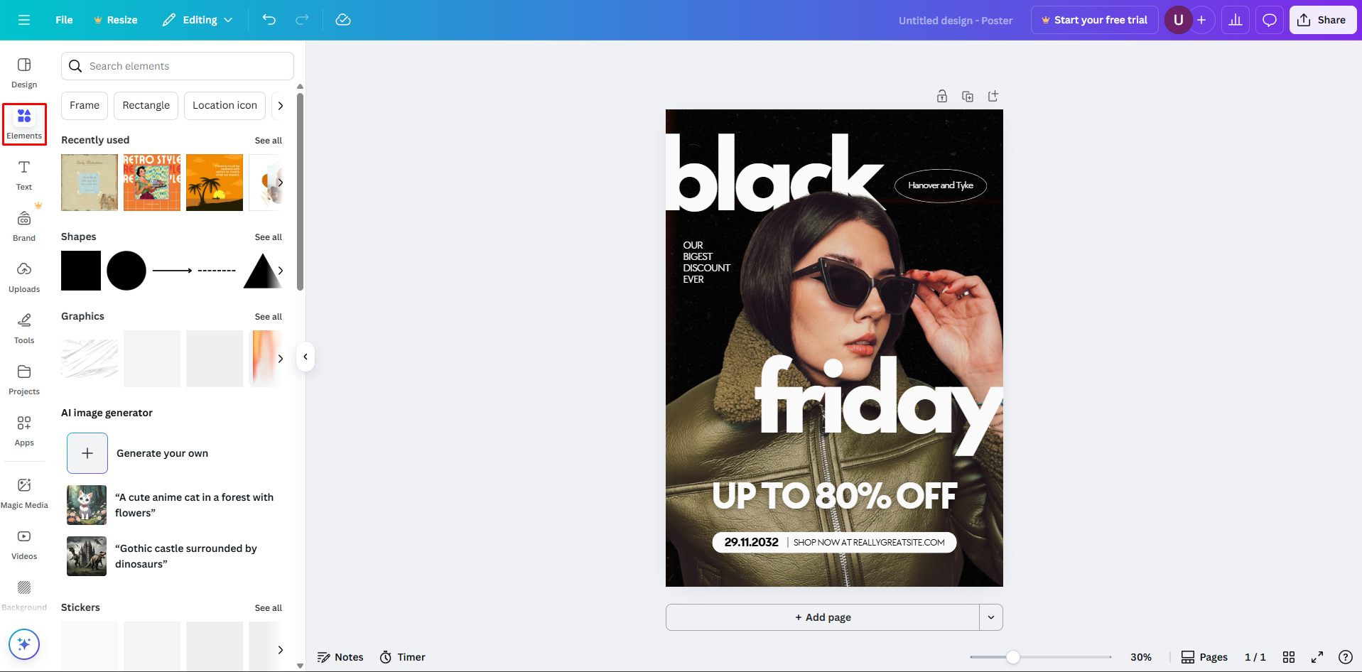 Adding design elements to the Canva poster design