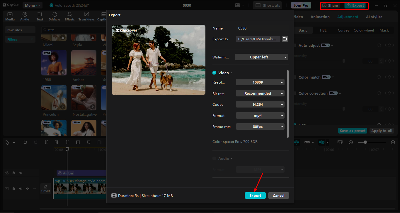 Exportación de medios desde el CapCut editor de vídeo de escritorio