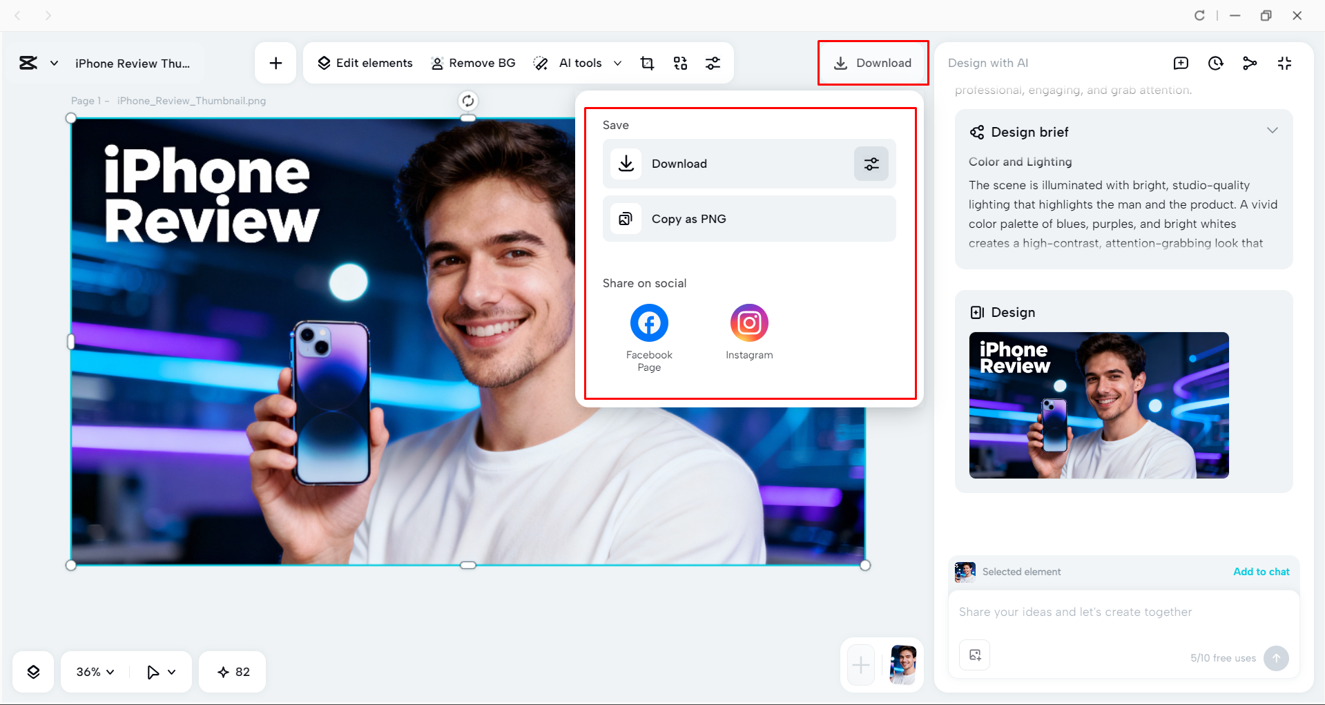 Exporting the thumbnail from the CapCut desktop video editor