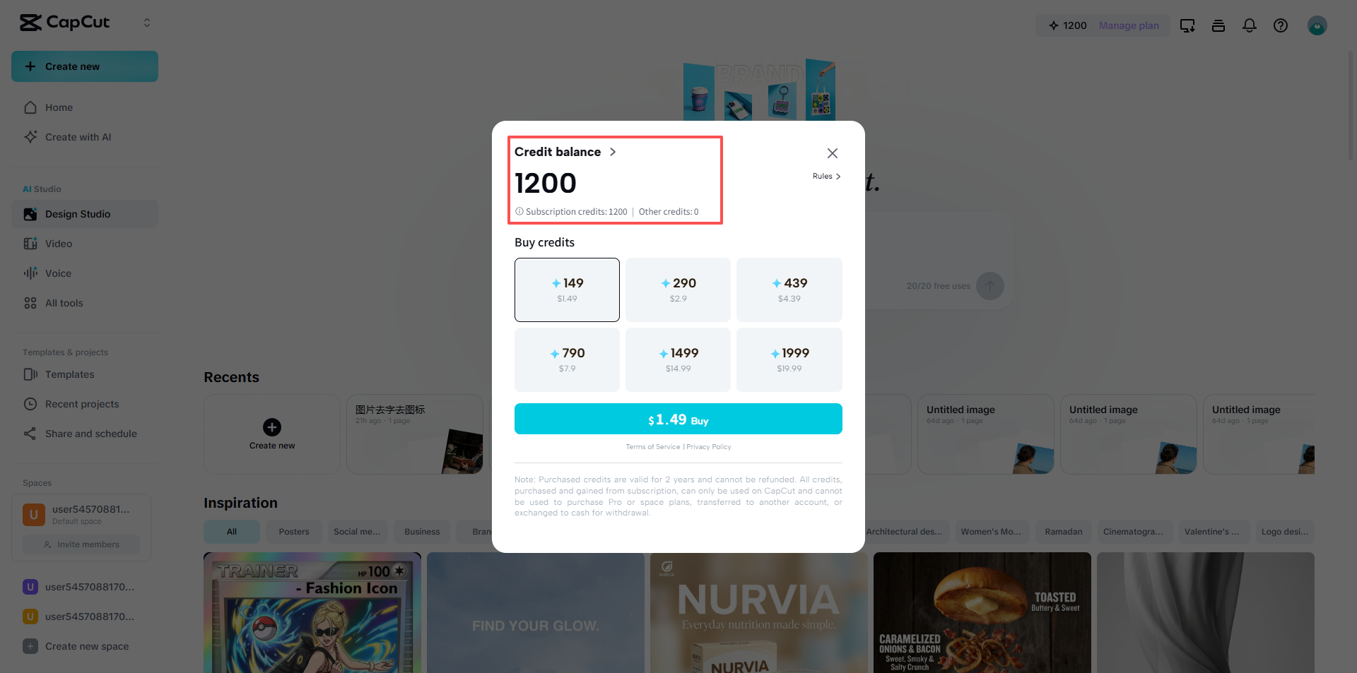 Check existing credits