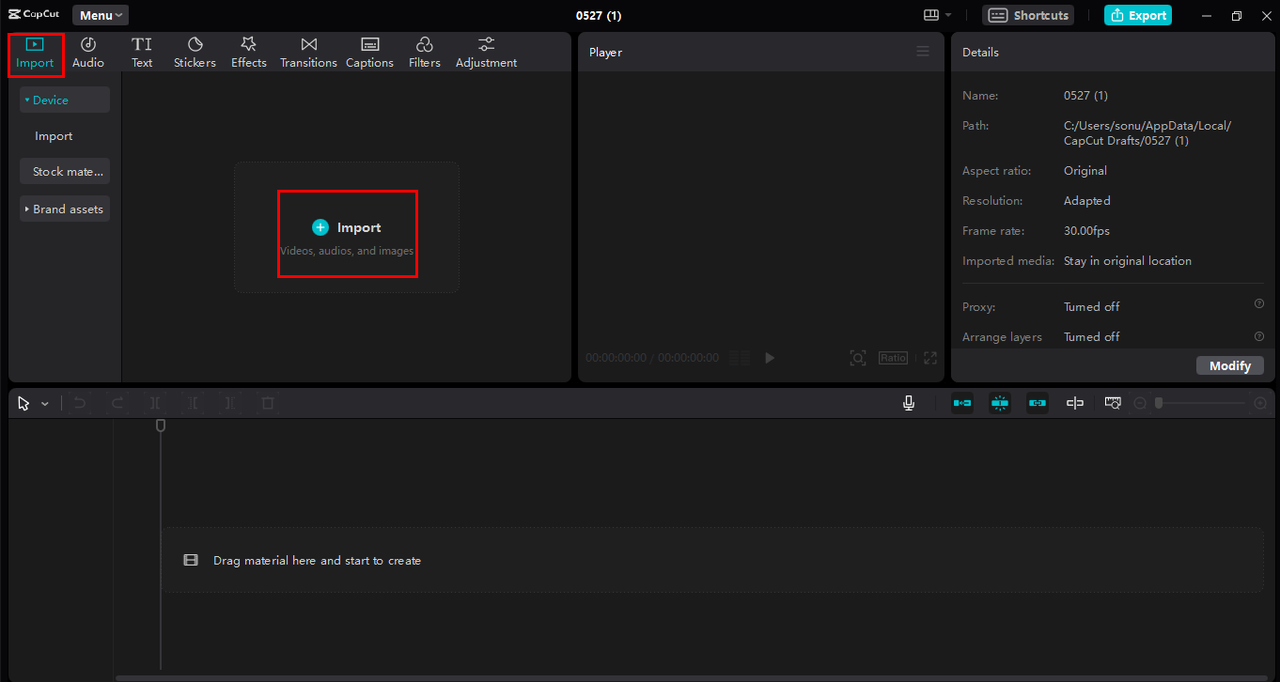Import video in CapCut desktop video editor