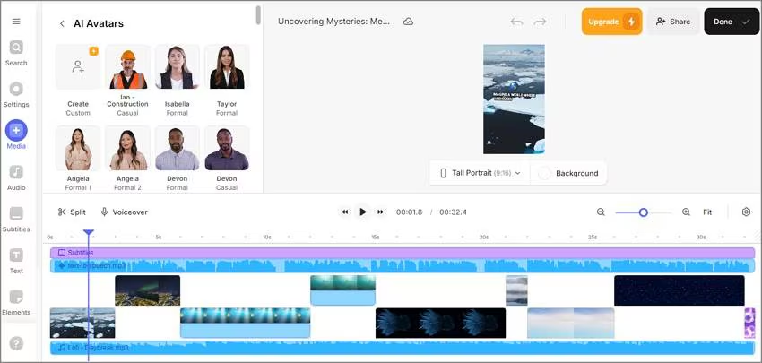 Schnittstelle von Veed.io - ein ideales Werkzeug zur Herstellung gesichtsloser KI-Shorts