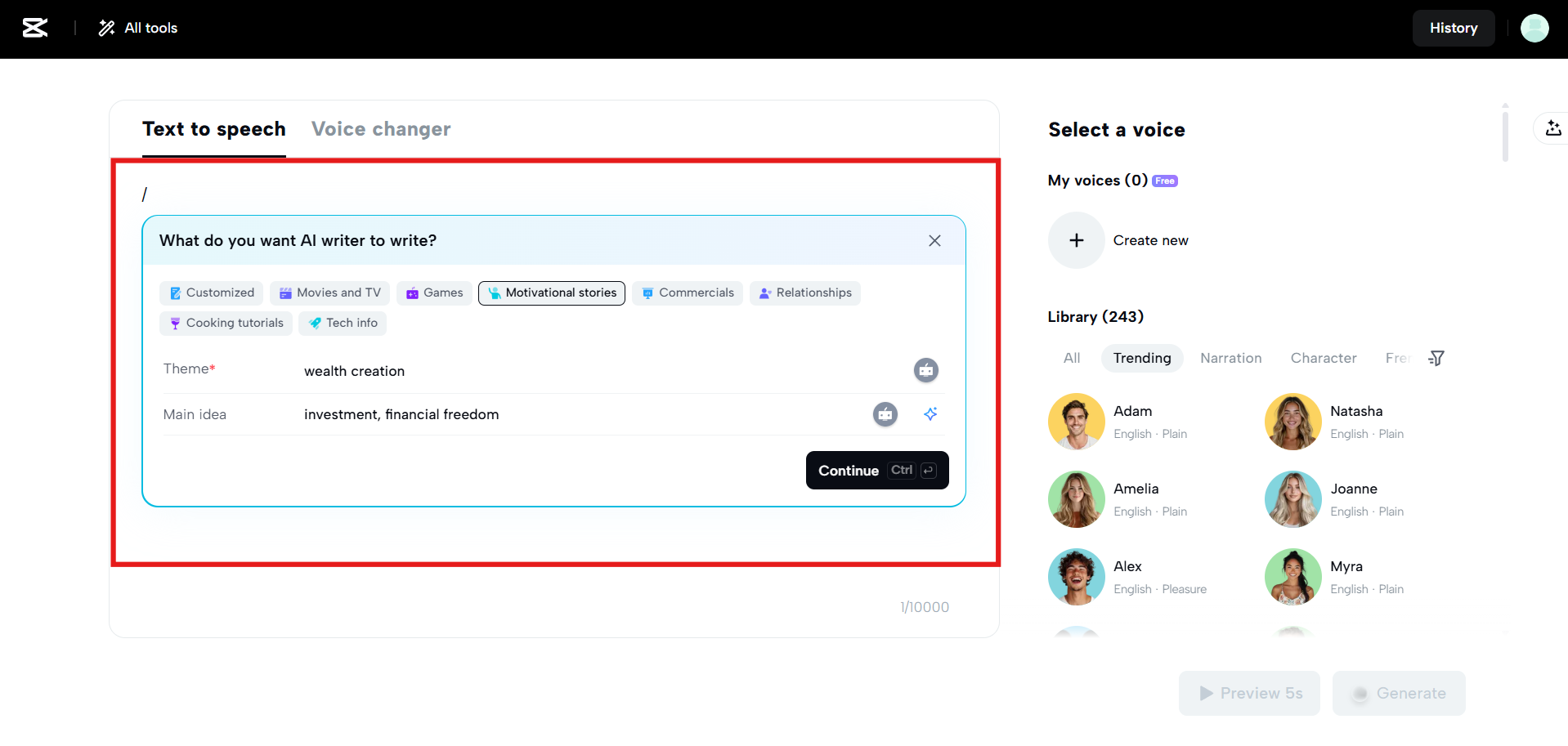 Enter text or use AI writer