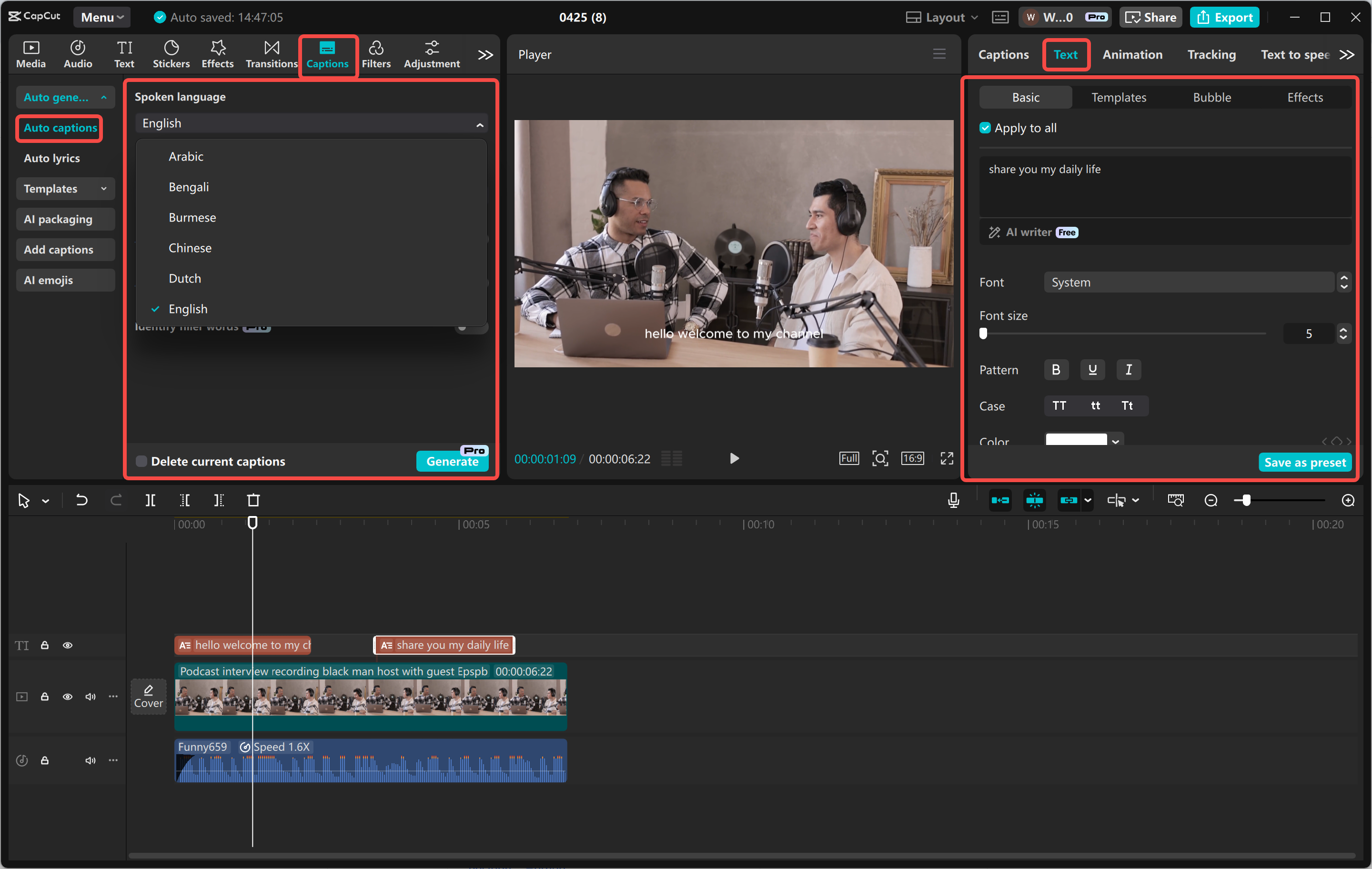 Translating audio to text using the CapCut desktop video editor