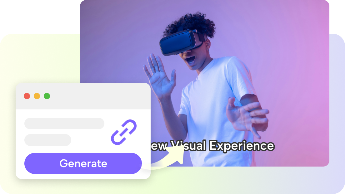 description=Pippit's 'Link to Video' interface, showing a user pasting a URL into a field and an AI-generated video appearing on the right.