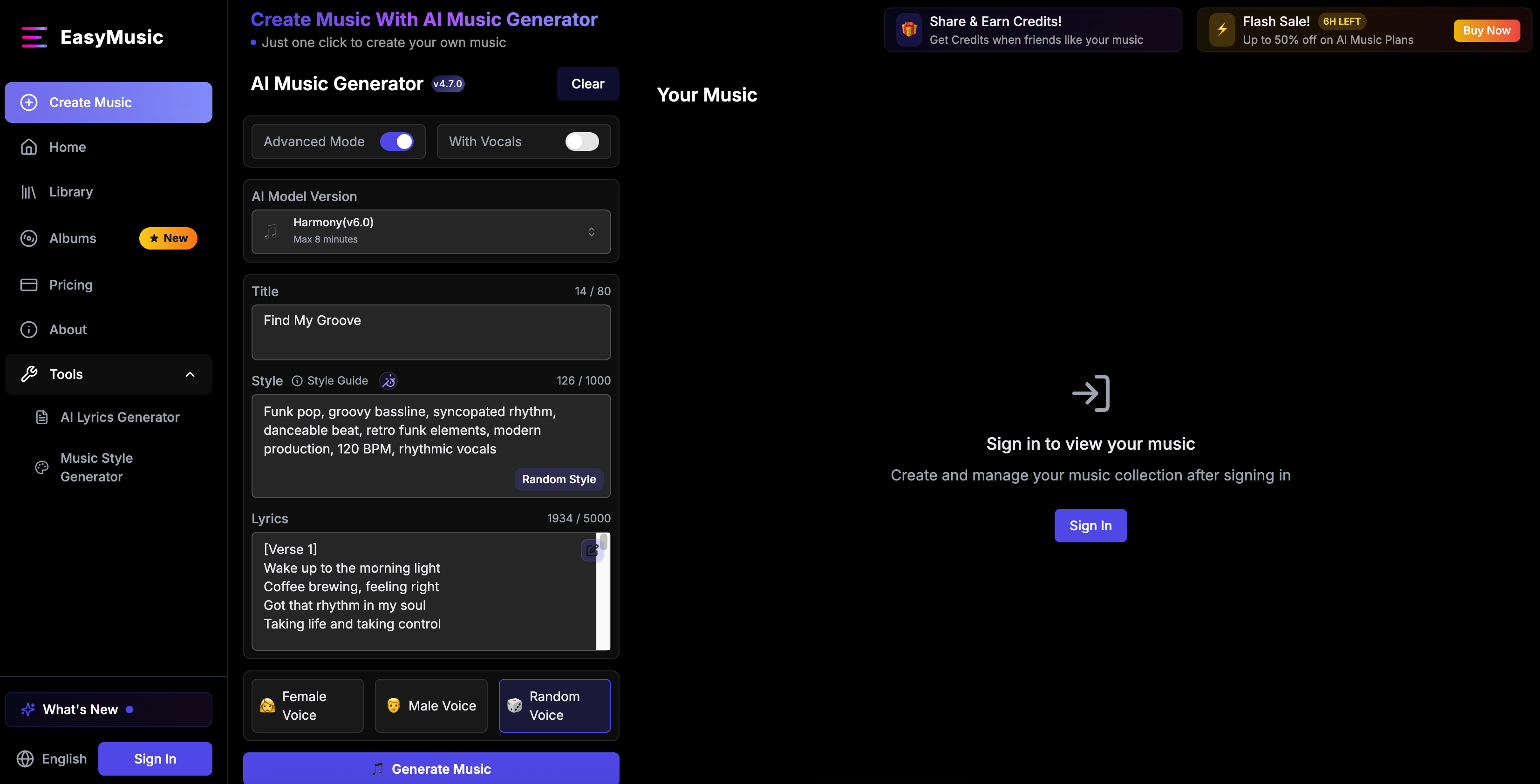 EasyMusic's AI Music Generator