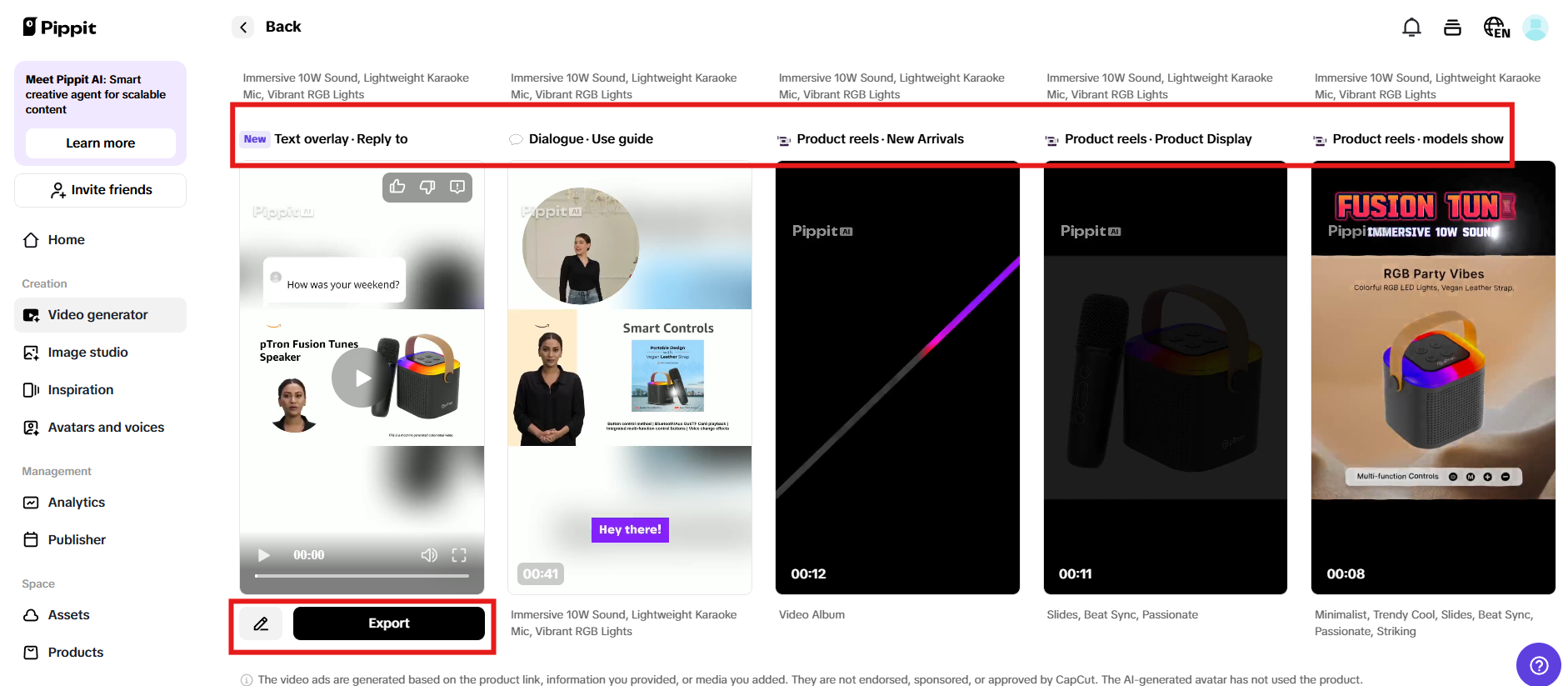 Visualize os vídeos gerados e clique em Edição rápida