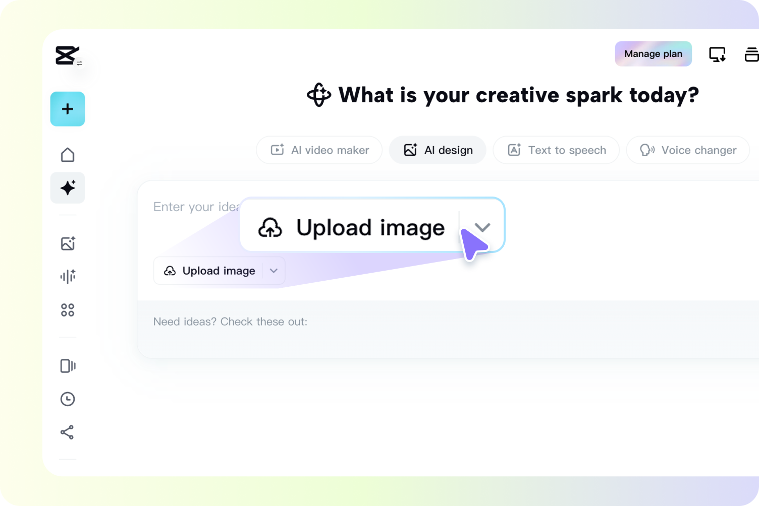 Toegang tot AI-ontwerp en afbeelding uploaden