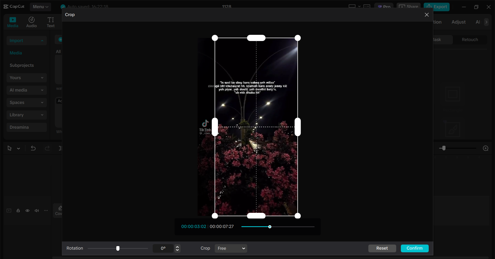 Adjusting the frame to remove the watermark in CapCut PC