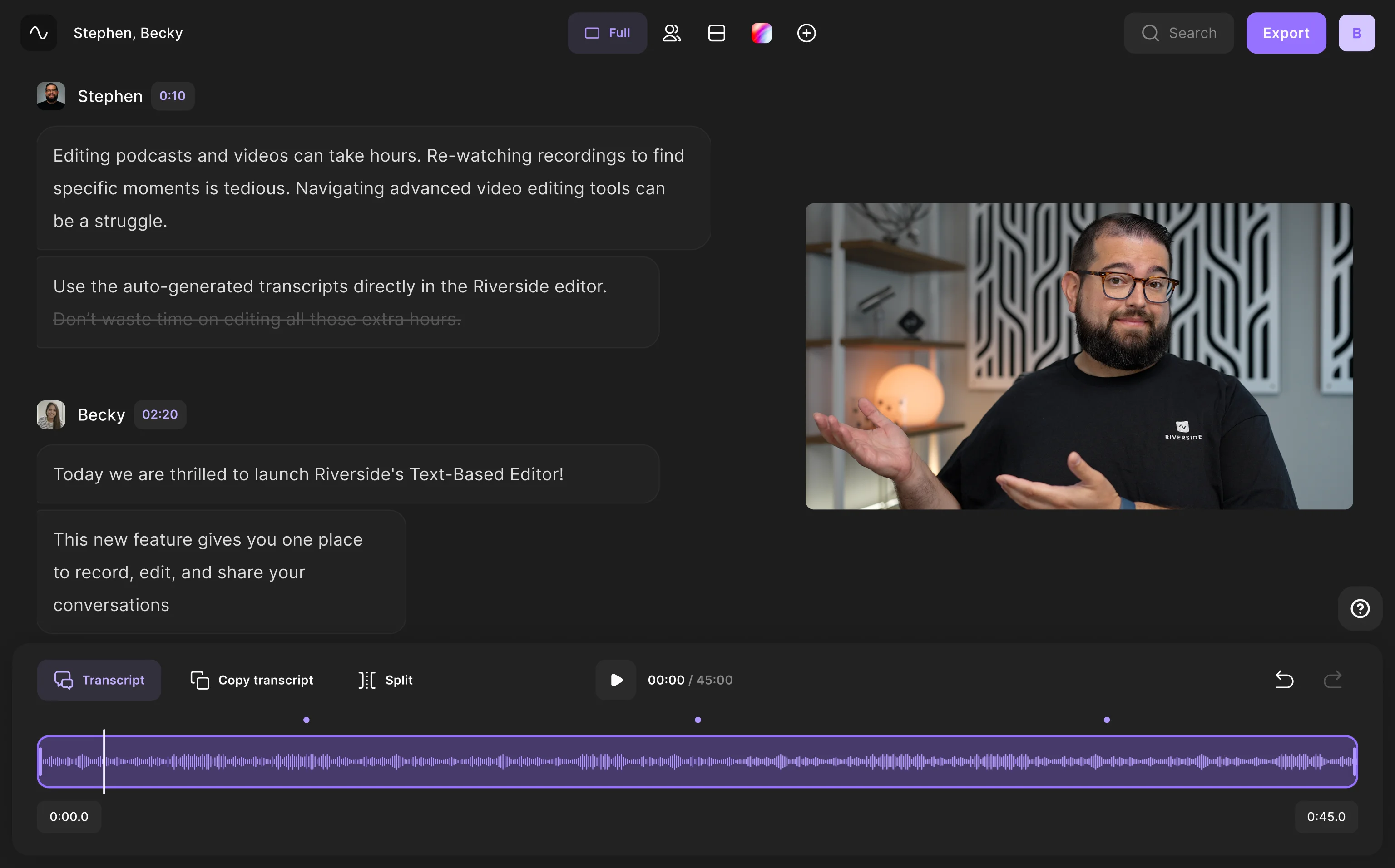 Riverside - an online platform for transcribing videos for free