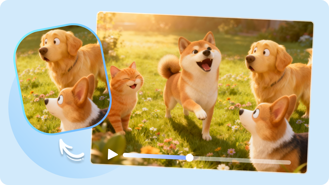 複数のキャラクターで面白いペットのミームを作成