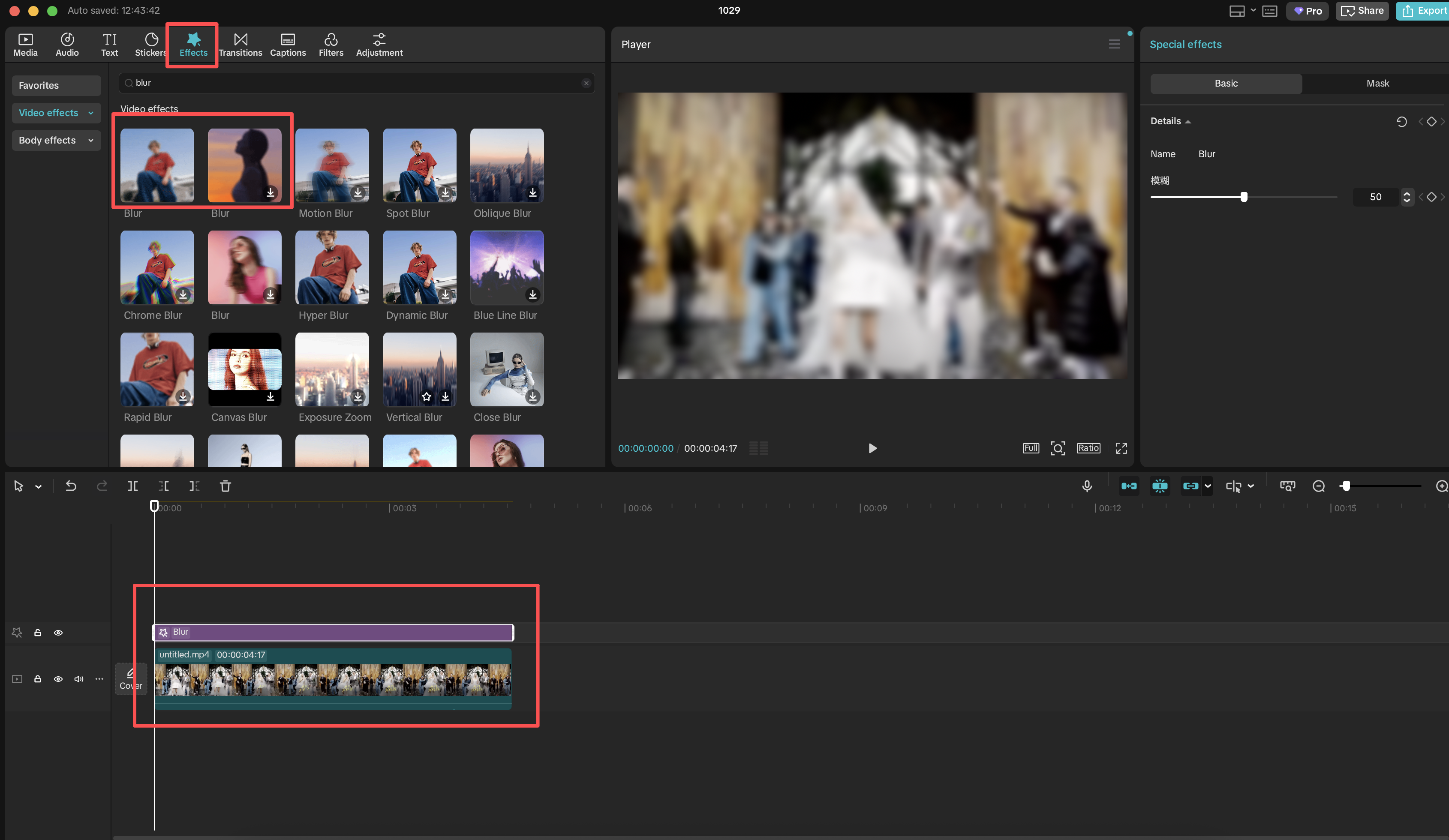 select and add the 'Blur' effect