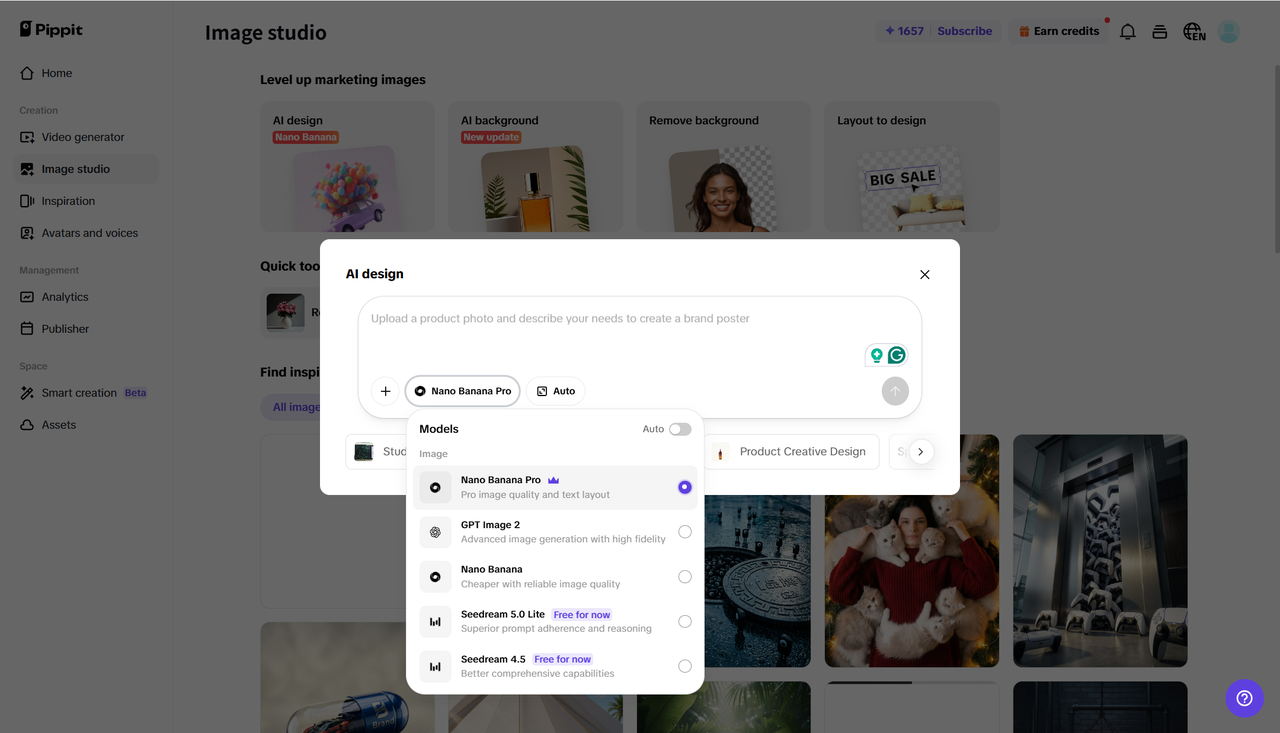 Open Pippit’s AI image generator
