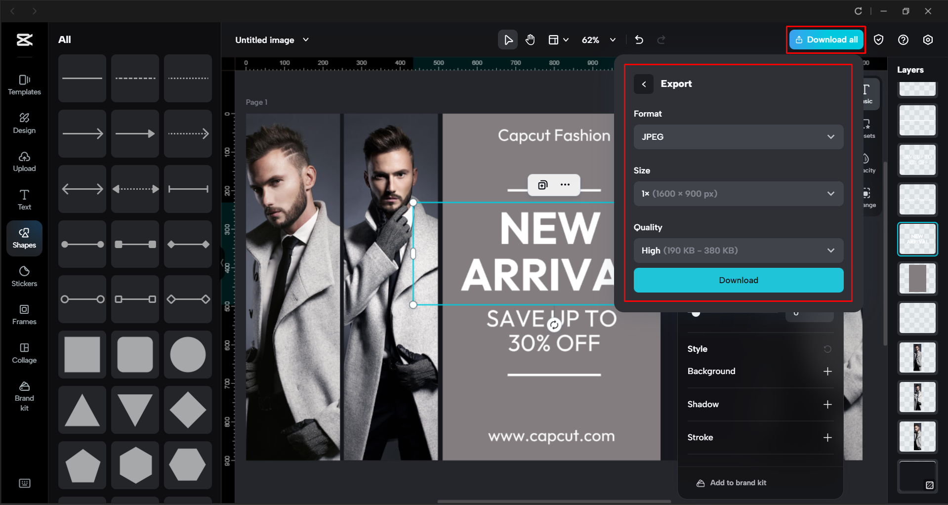 Exporting the edited template from the CapCut desktop video editor