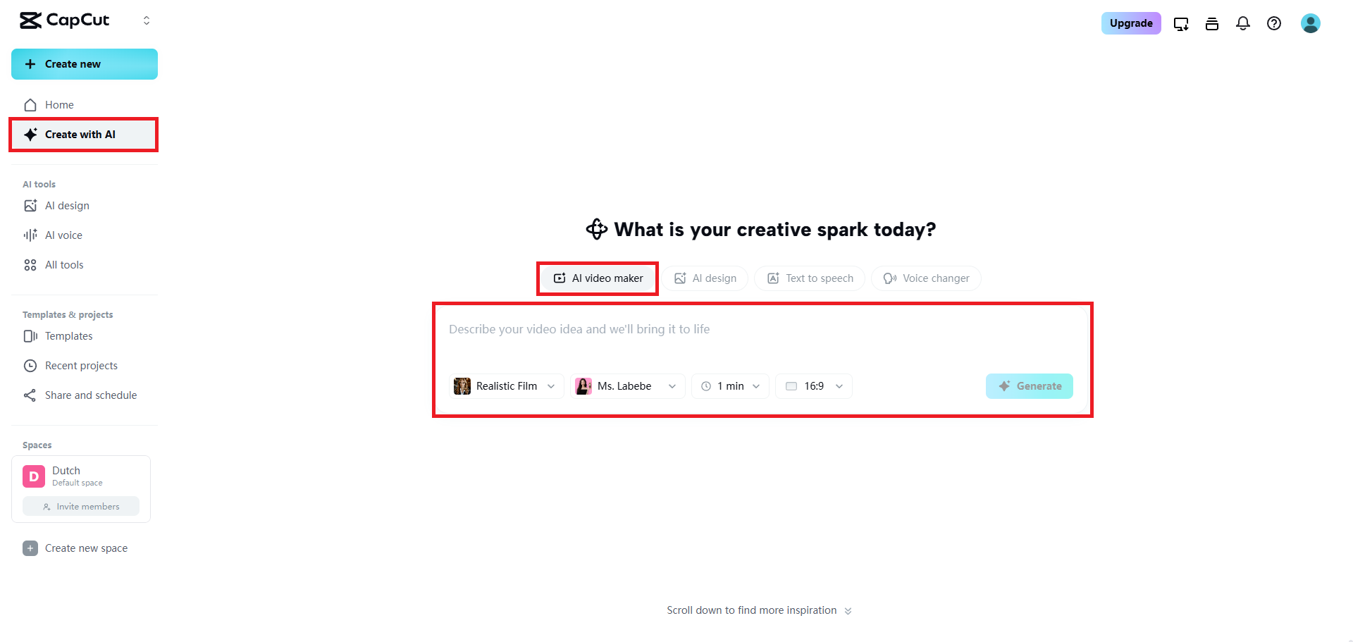 Select the AI video maker option