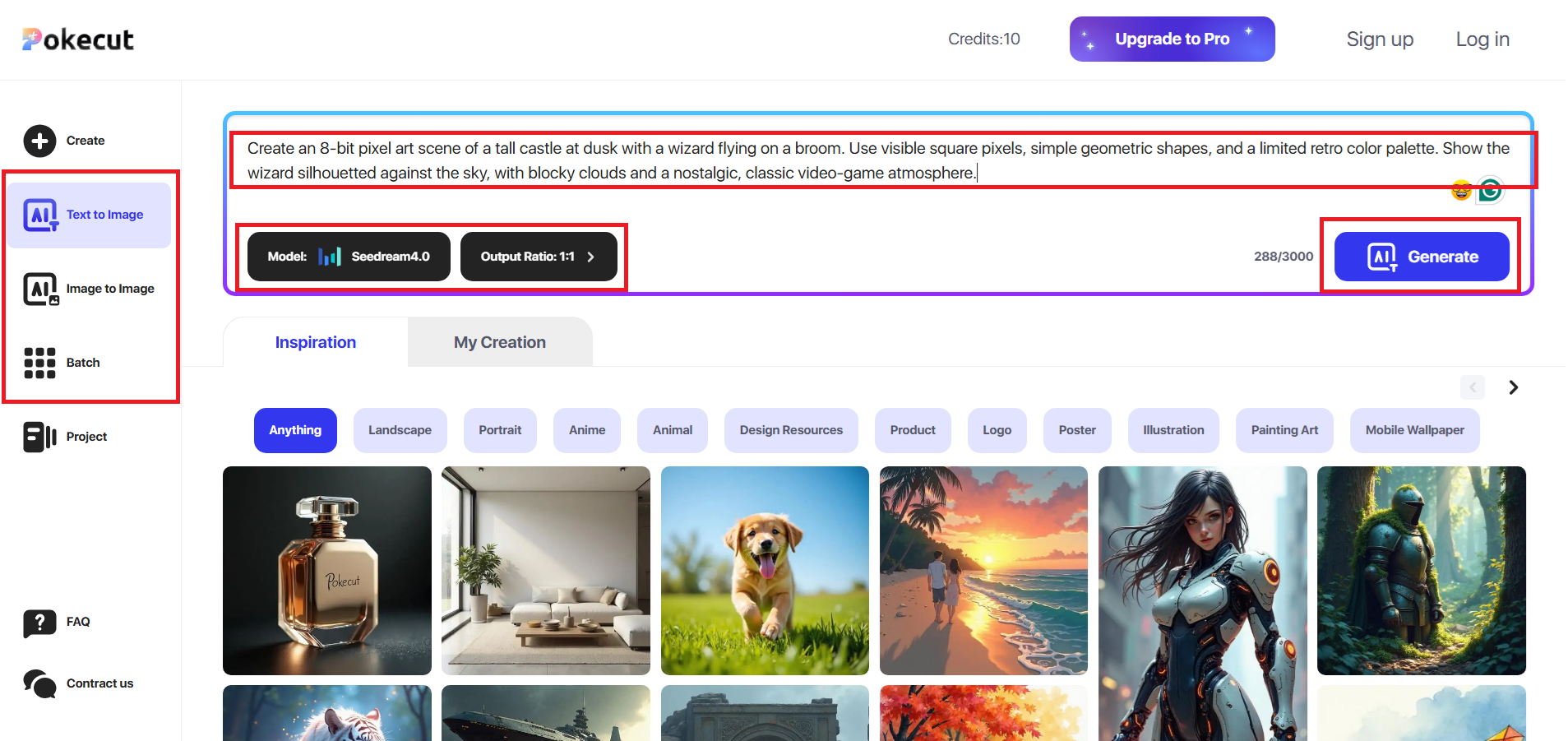 Choose generation mode and settings