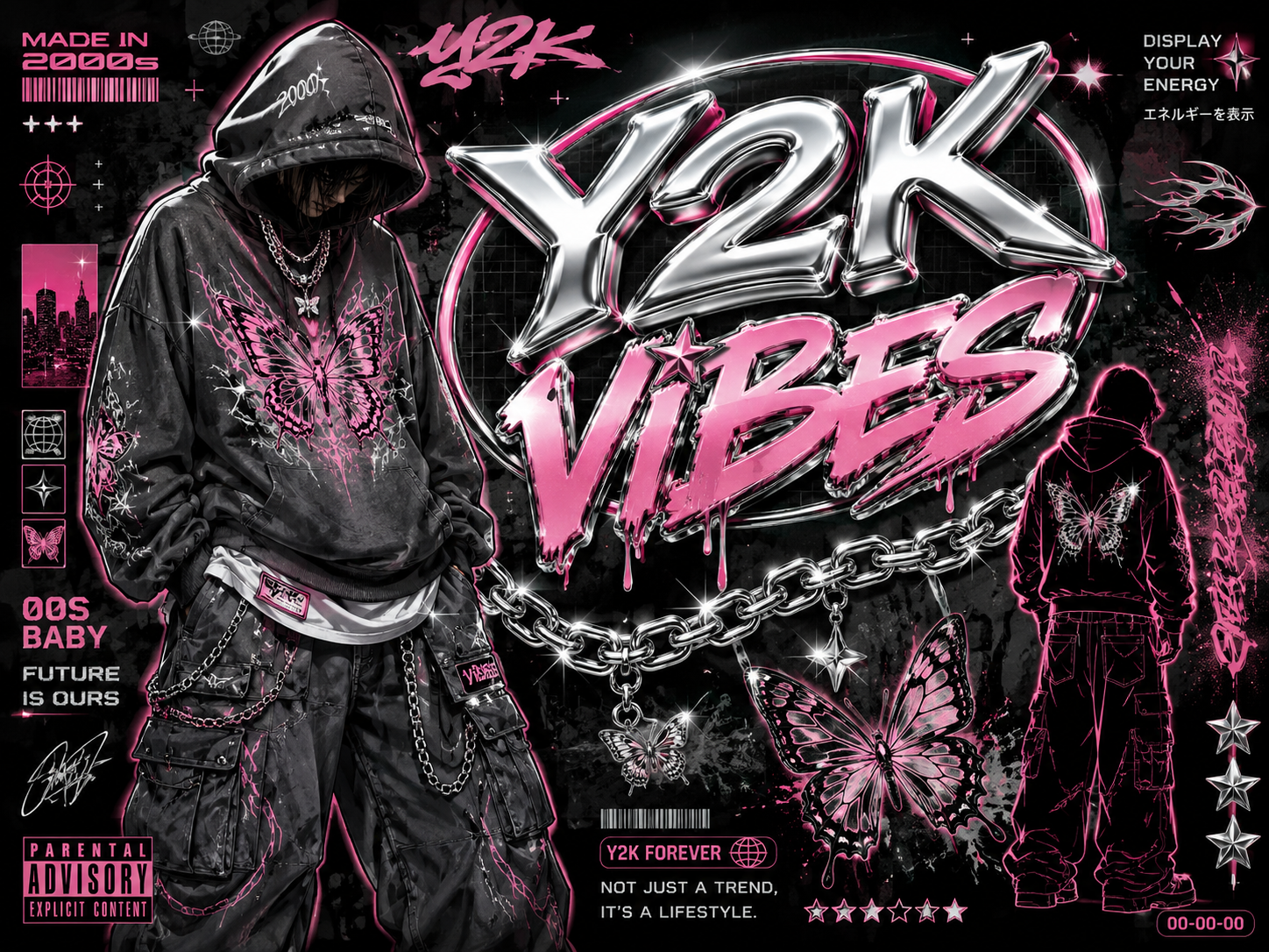 Prompt for Y2K streetwear graphic