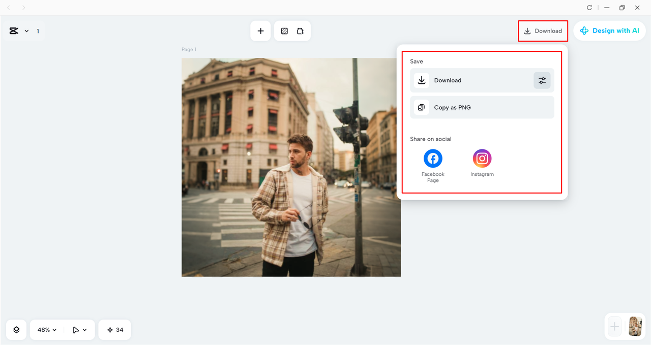 Downloading the image from the CapCut desktop video editor 