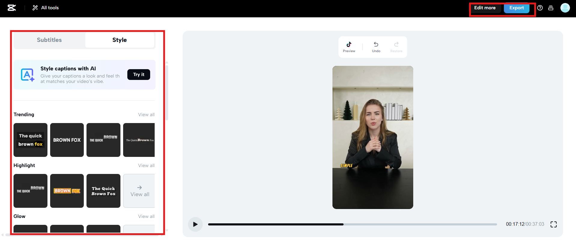 Choose style and customize captions