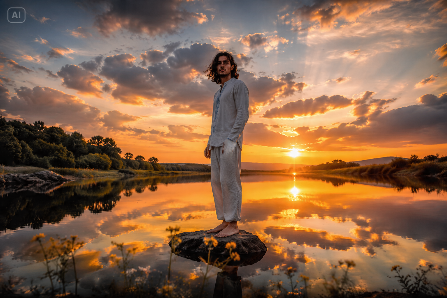 Mensajes virales de edición de fotos del río al atardecer