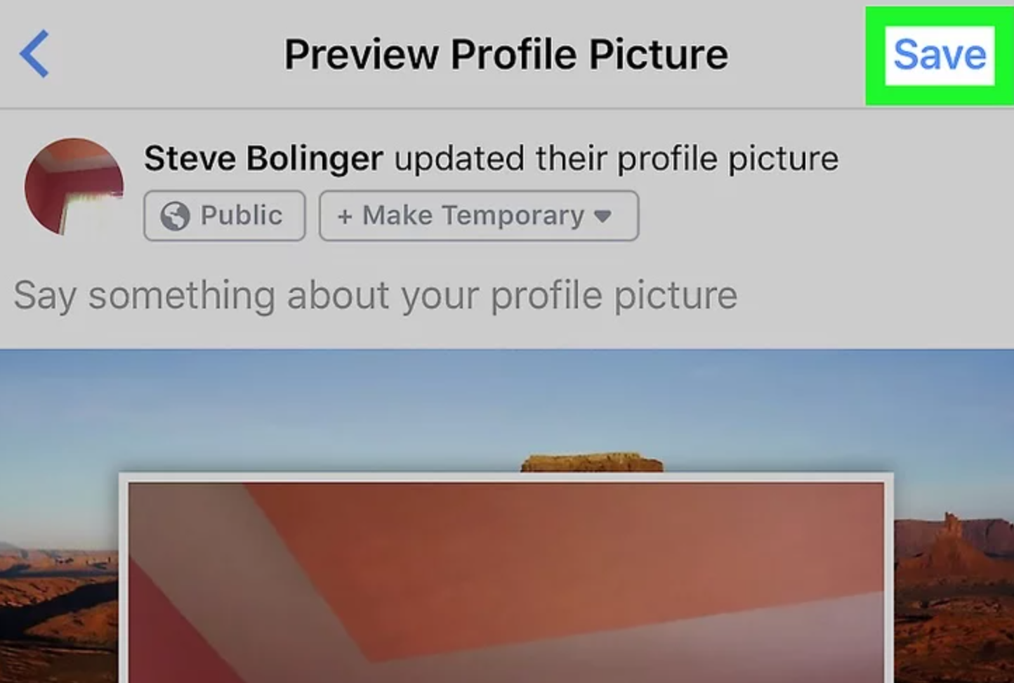 Showing how to update the profile photo on Facebook