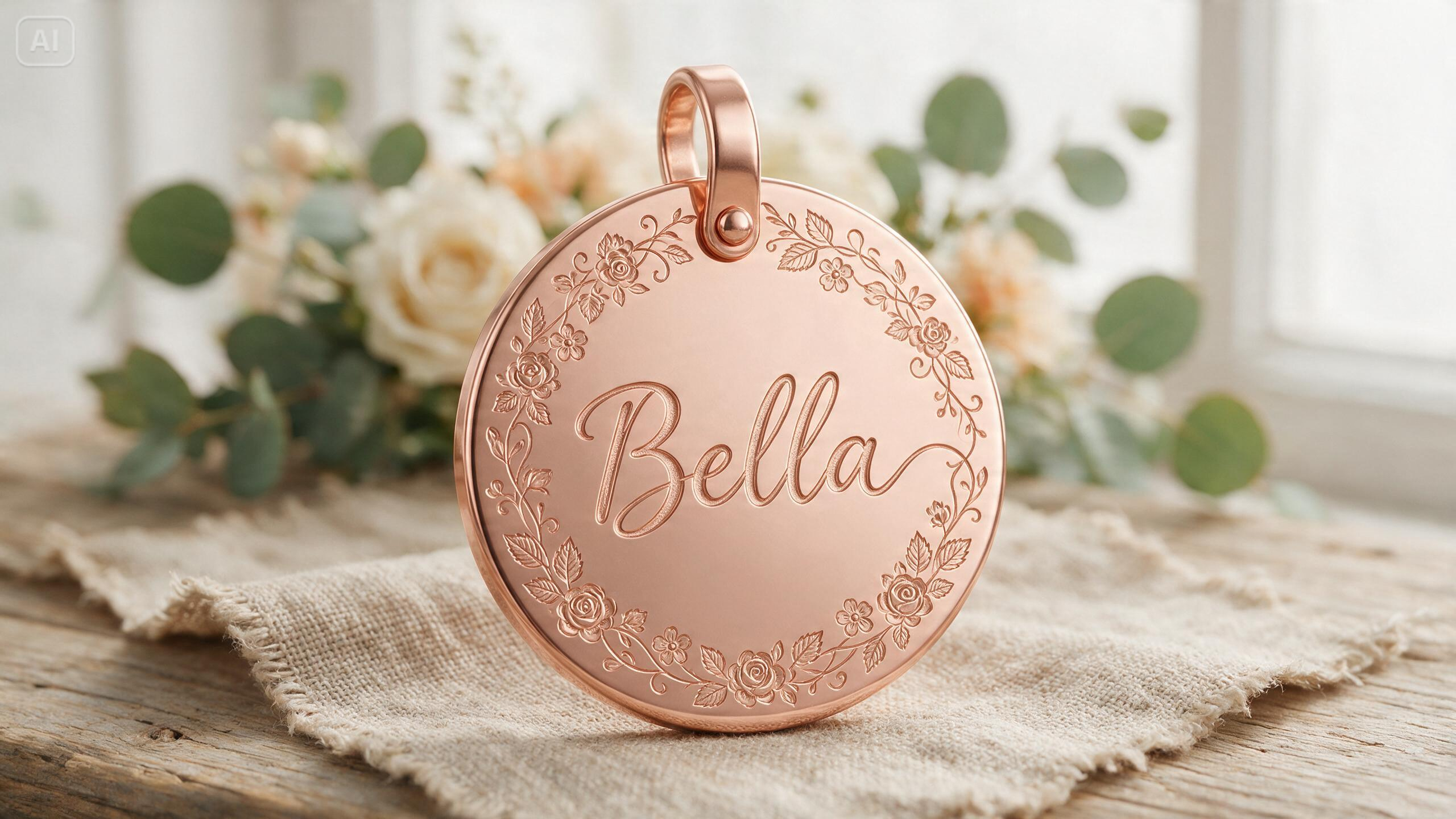 Prompt for a floral round tag with a pet's name