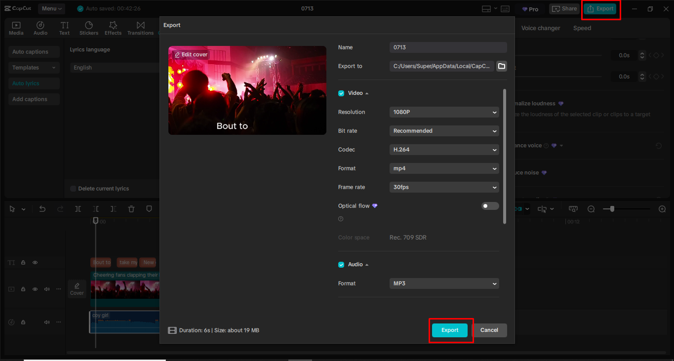 Exporting summer music festival video from the CapCut desktop video editor
