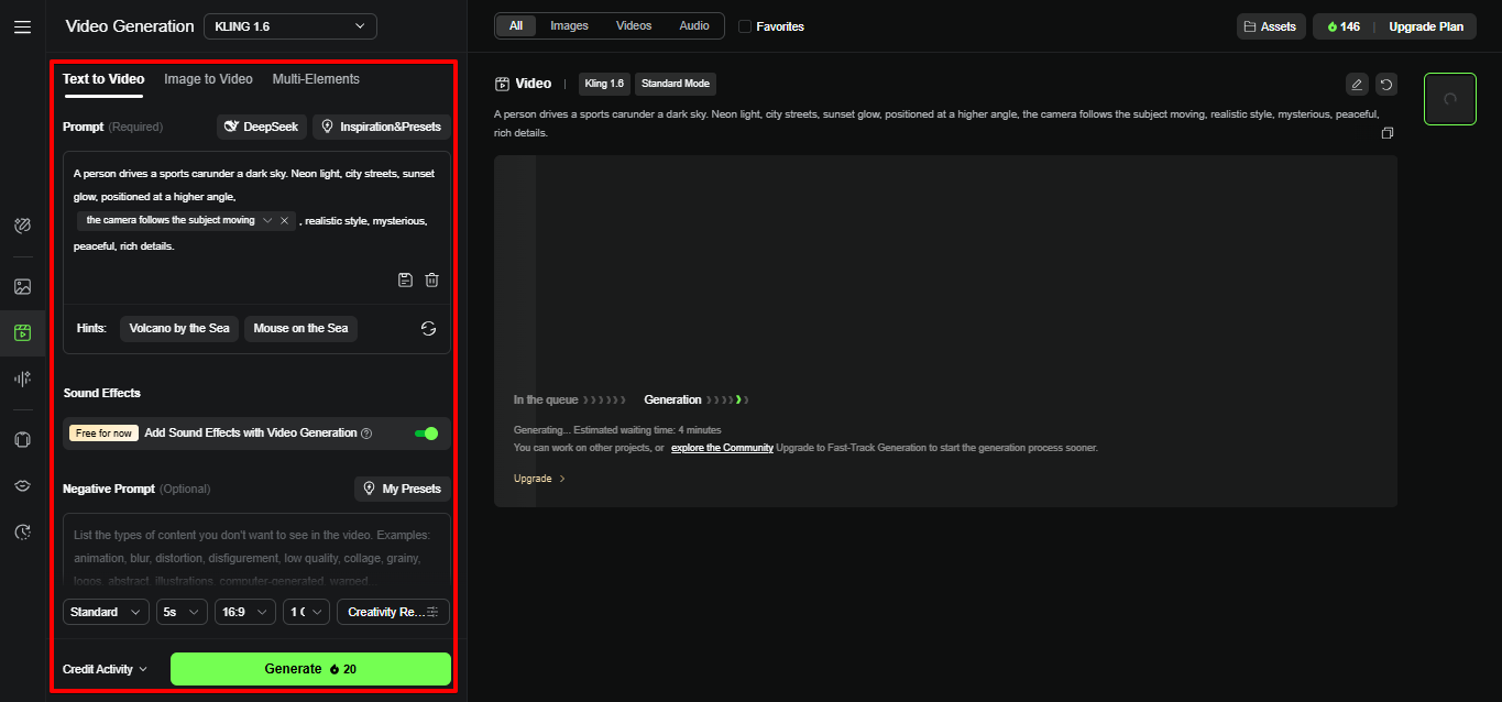 Selecting video generation mode