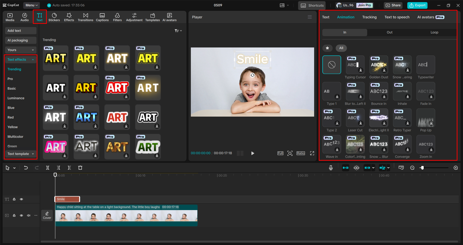 Applying effects to texts in videos with the CapCut desktop video editor