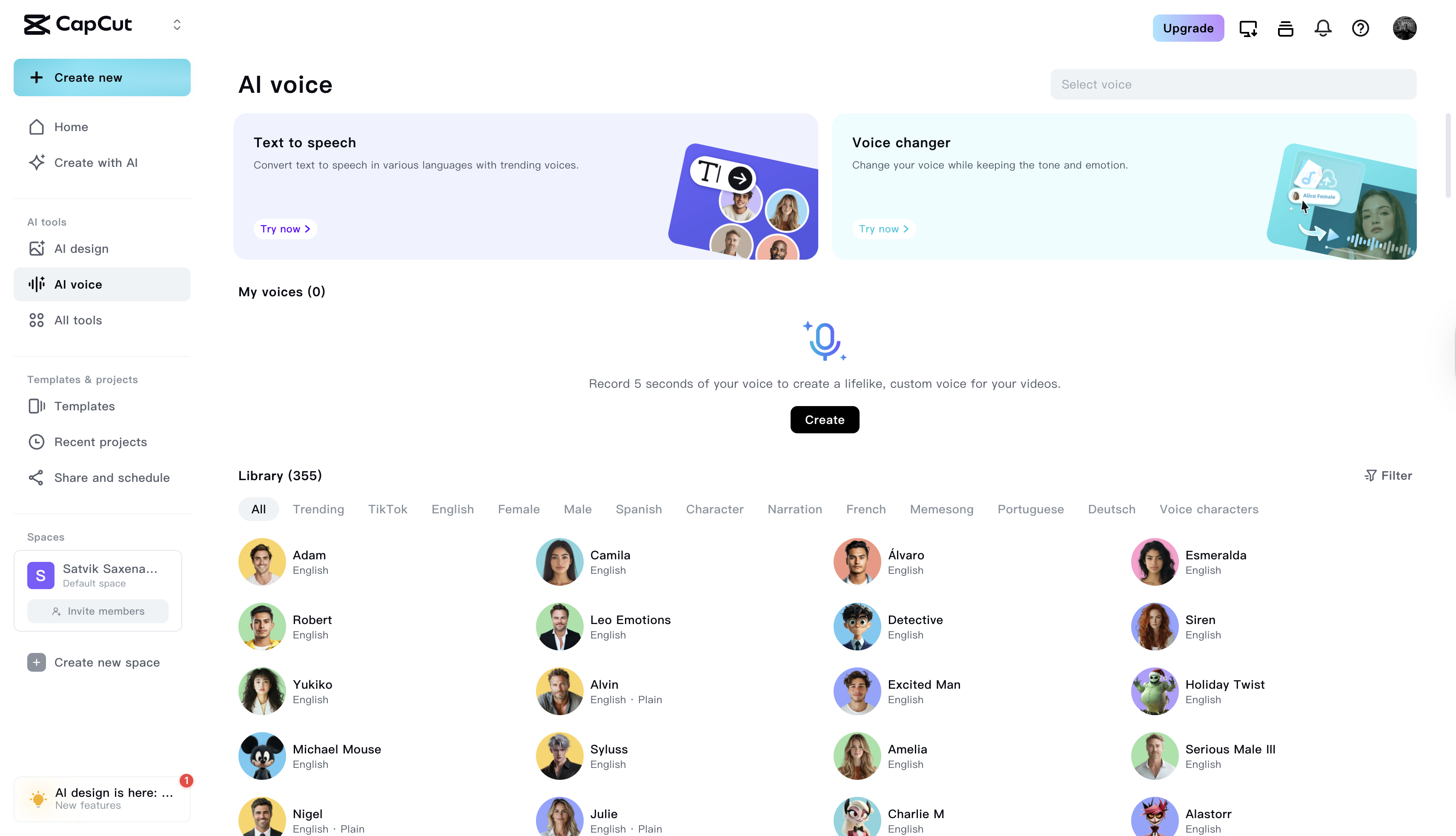 CapCut's AI voice interface