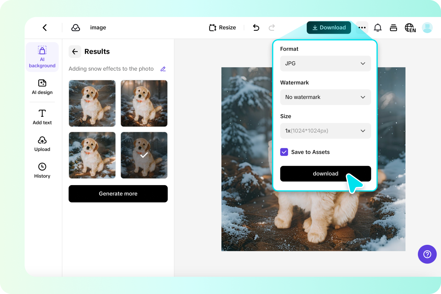 Step 3 UI: export panel with PNG/JPG and Download All