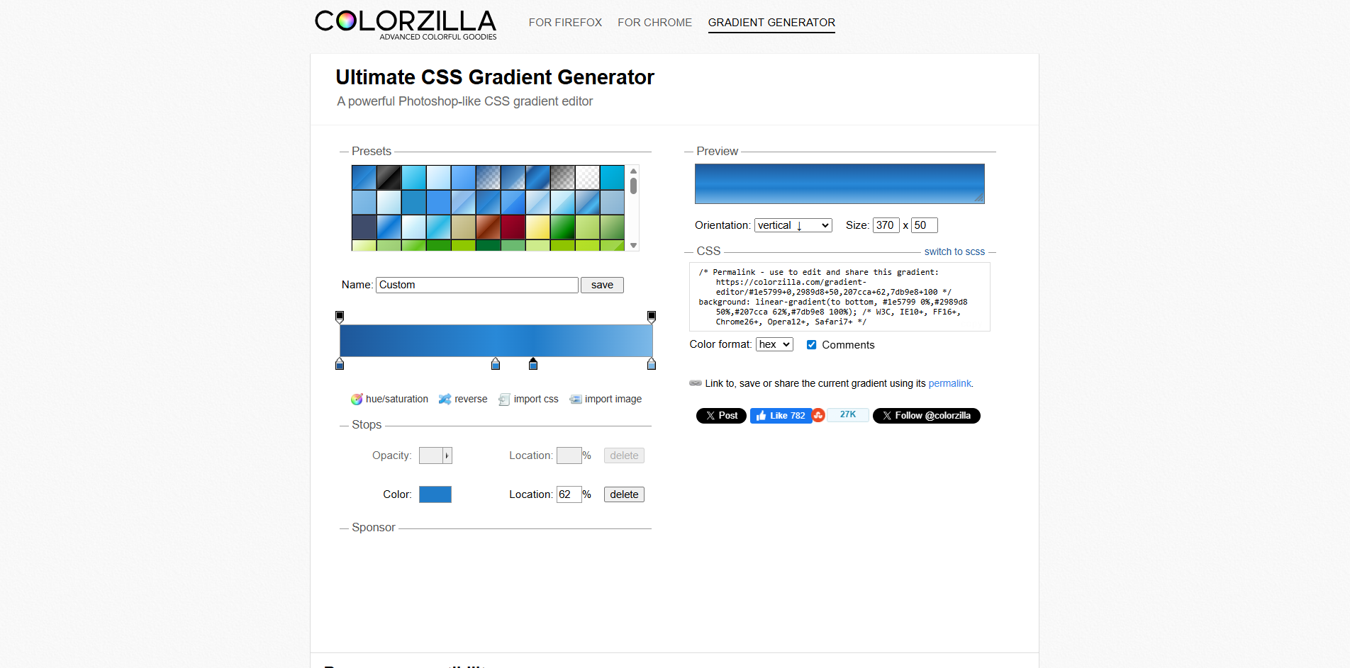 Interface of ColorZilla - the most liked gradient background generator