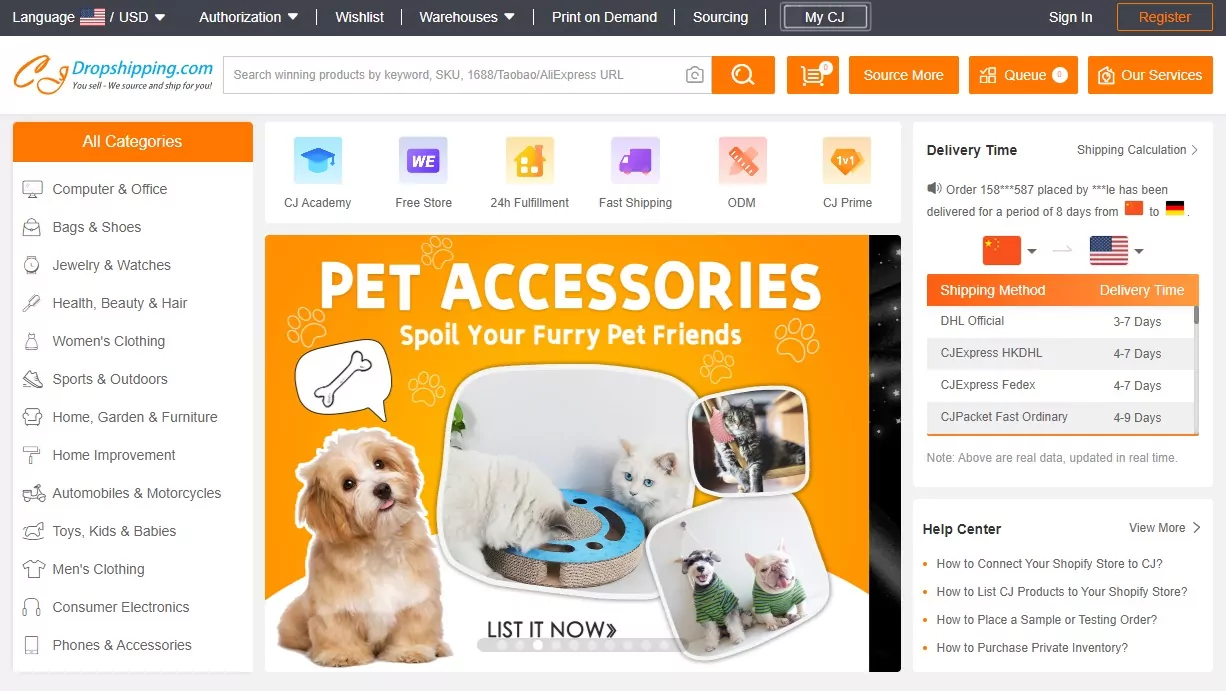 CJ dropshipping for Shopify