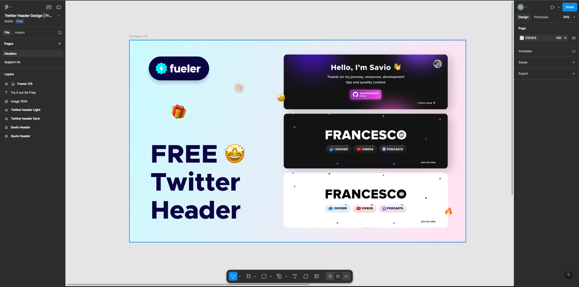 Interface of Figma - a site with diverse Twitter header templates