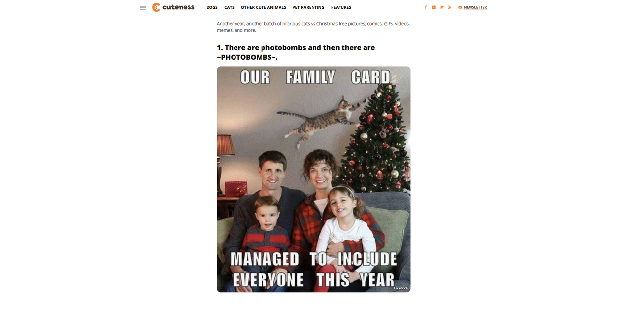 Interface of Cuteness - a site with hilarious Christmas tree memes