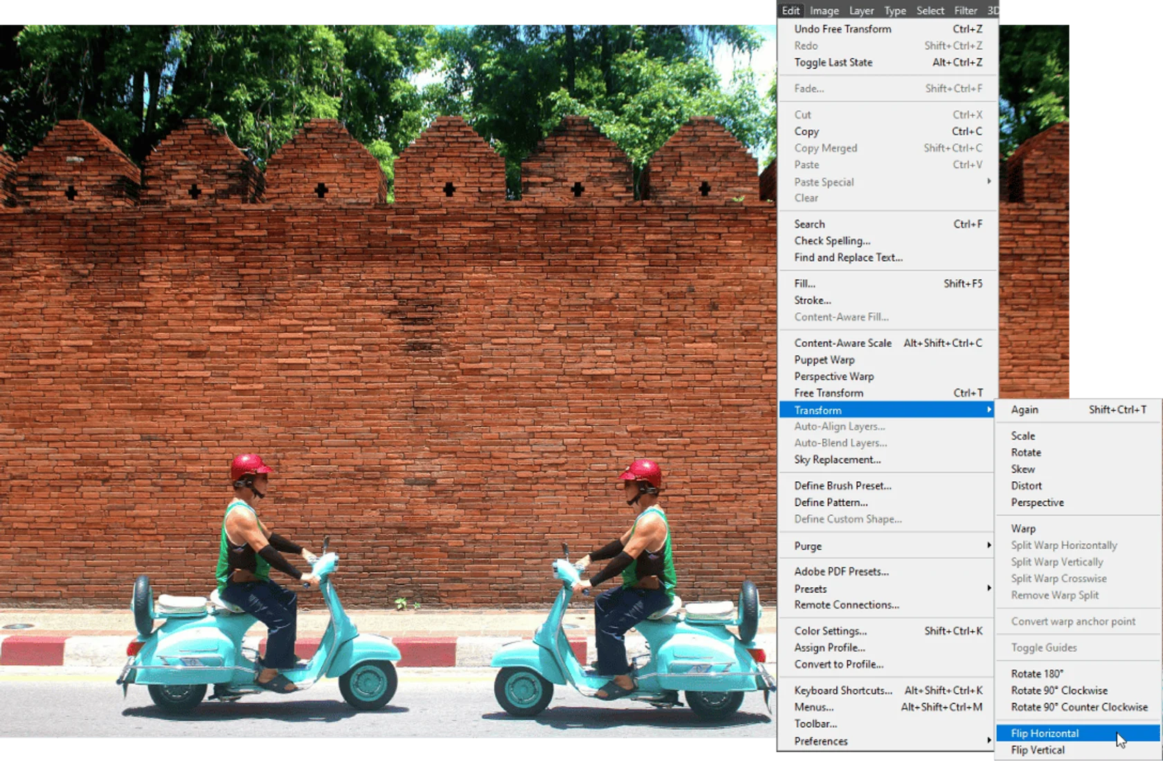 Flip the photo horizontally in Photoshop