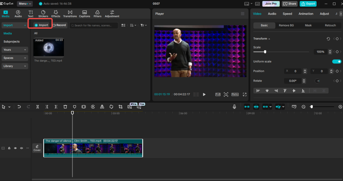 Importing your video into CapCut