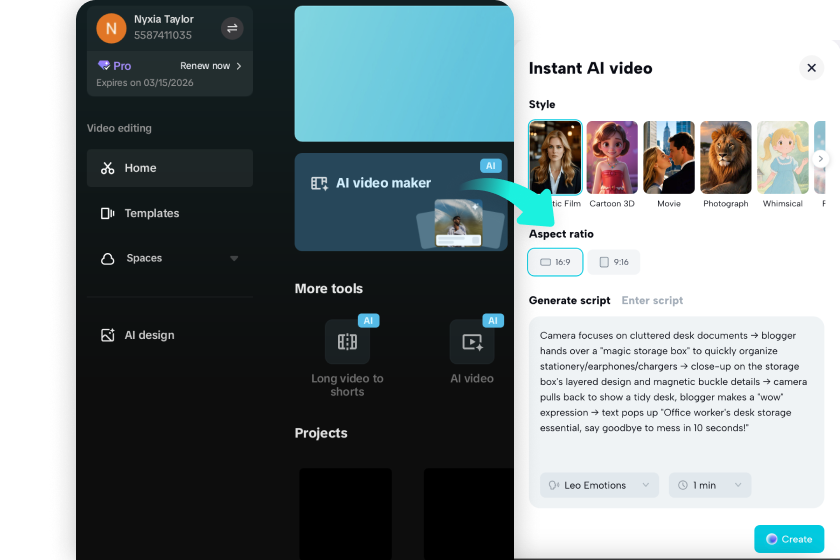  Enter the main story idea to CapCut's Instant AI video tool