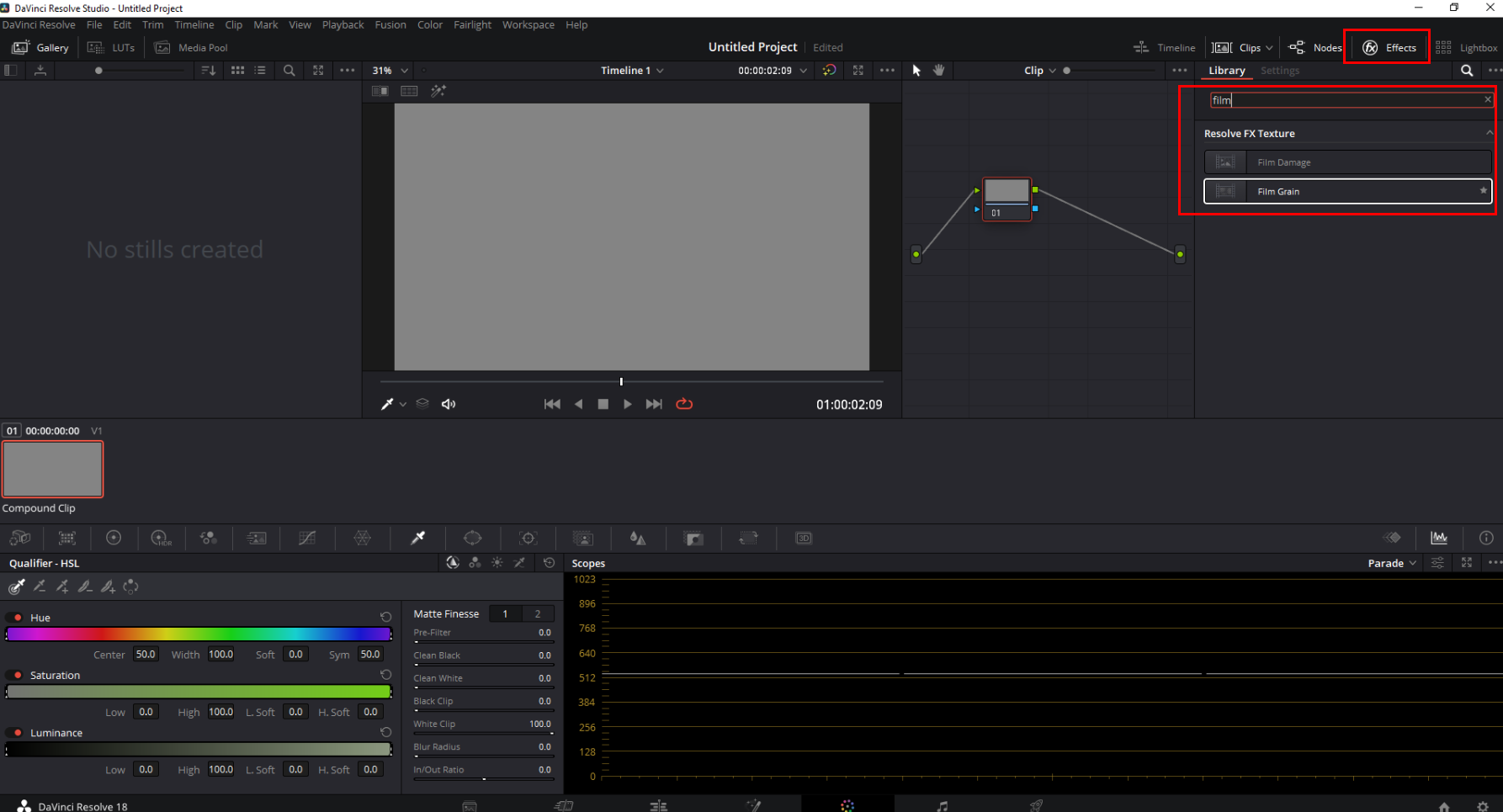 DaVinci Resolveでフィルムグレインにアクセスする
