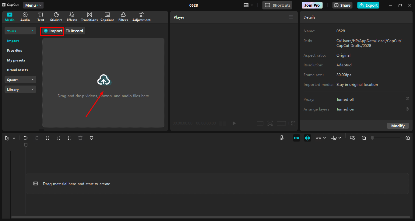 Importing media into the CapCut desktop video editor