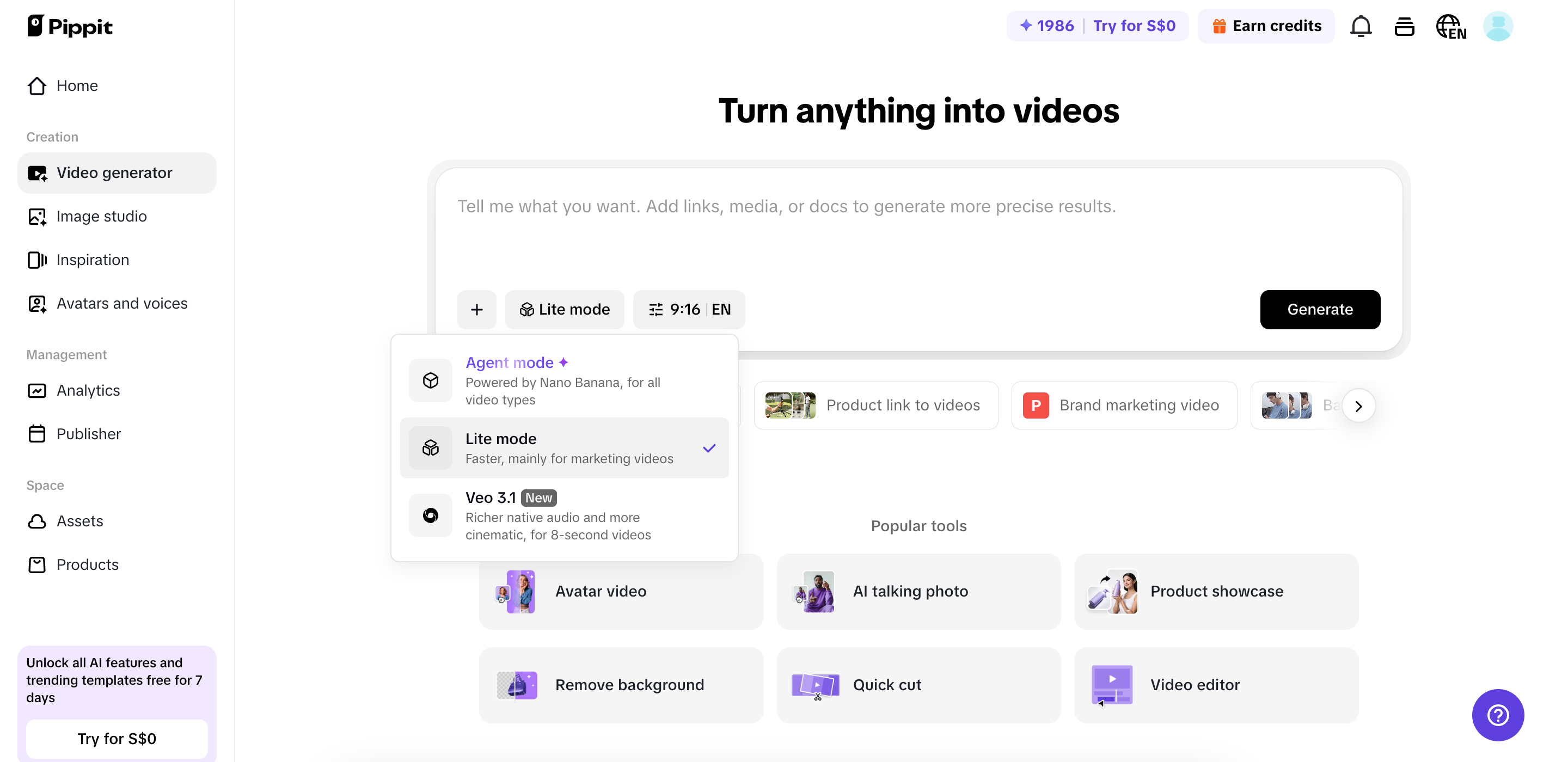 Truy cập giao diện trình tạo video
