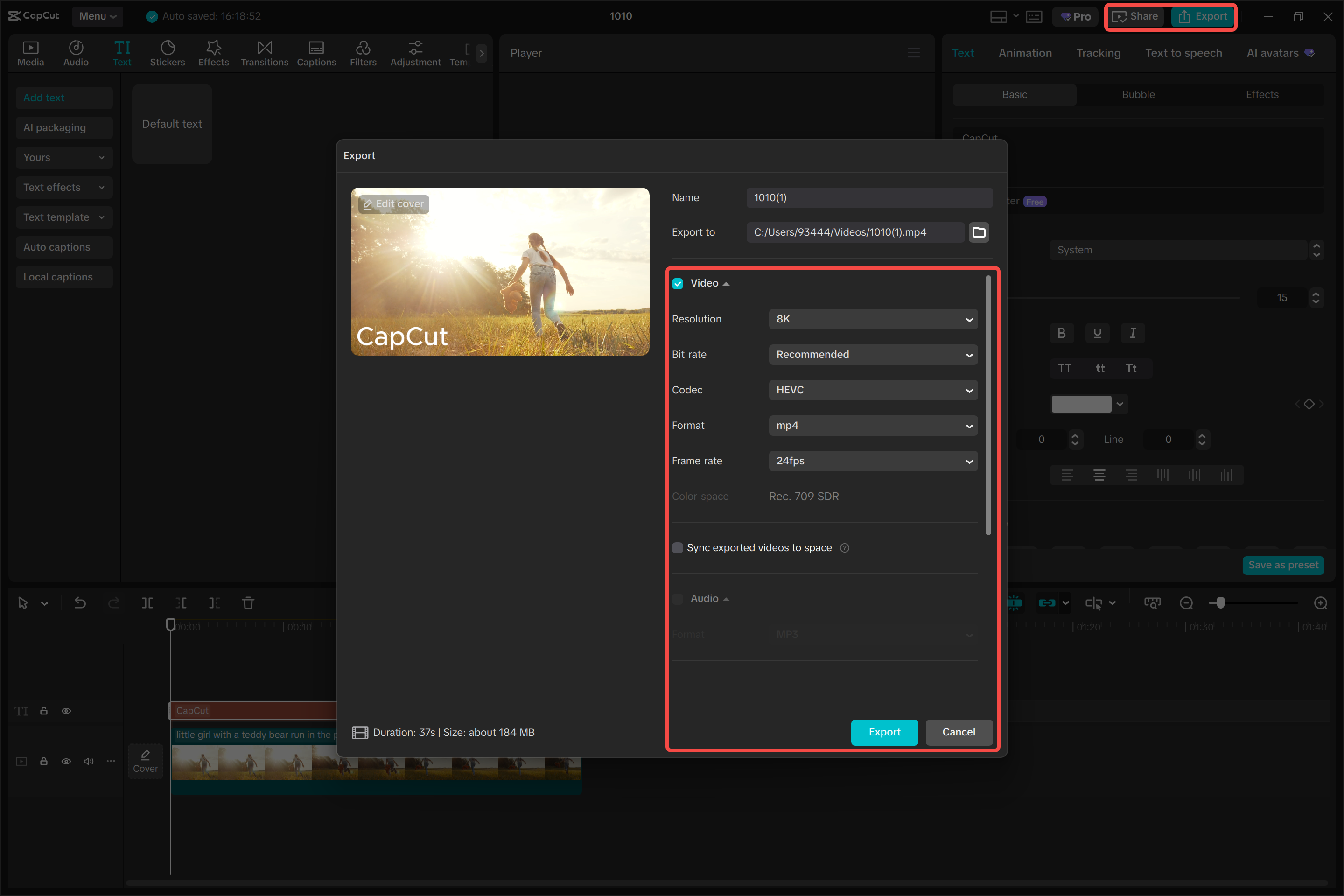 Exporting a video from the CapCut desktop video editor