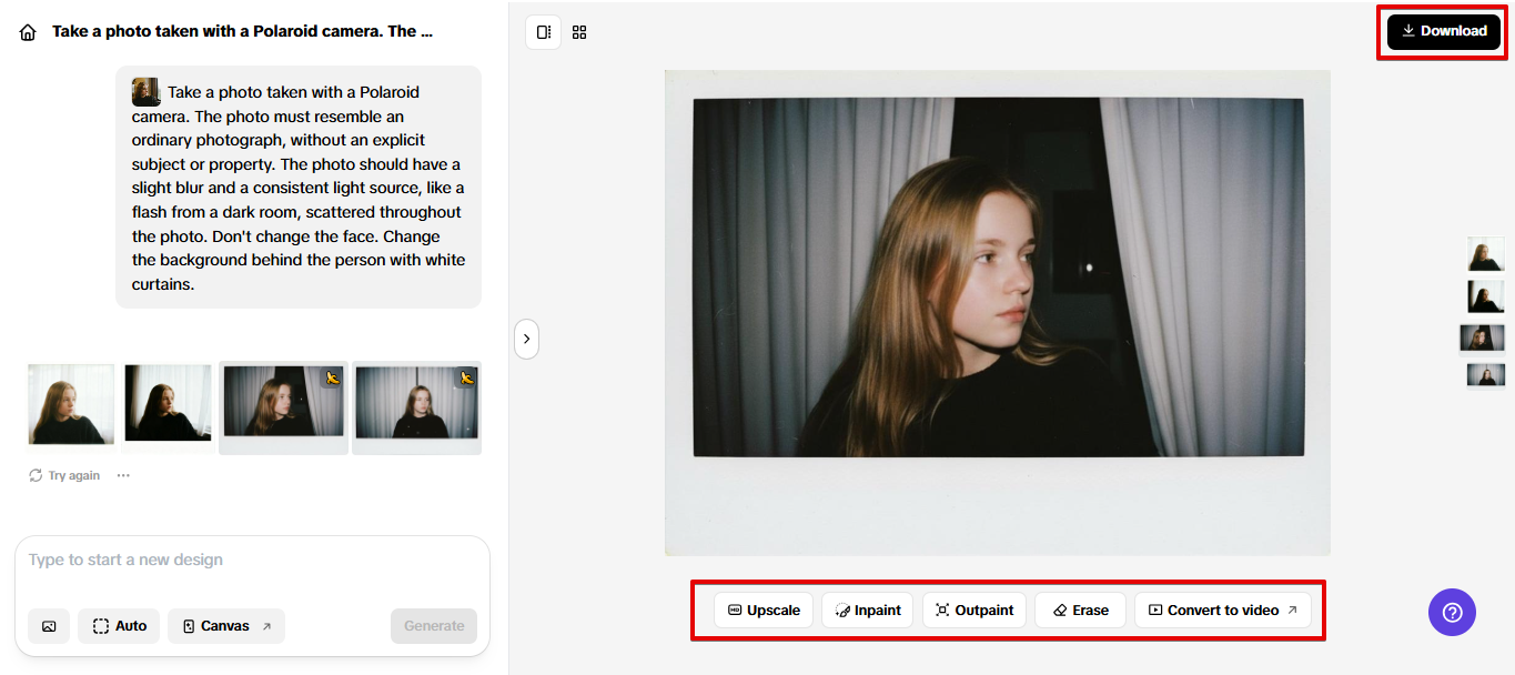 Exporting Polaroid image from Pippit