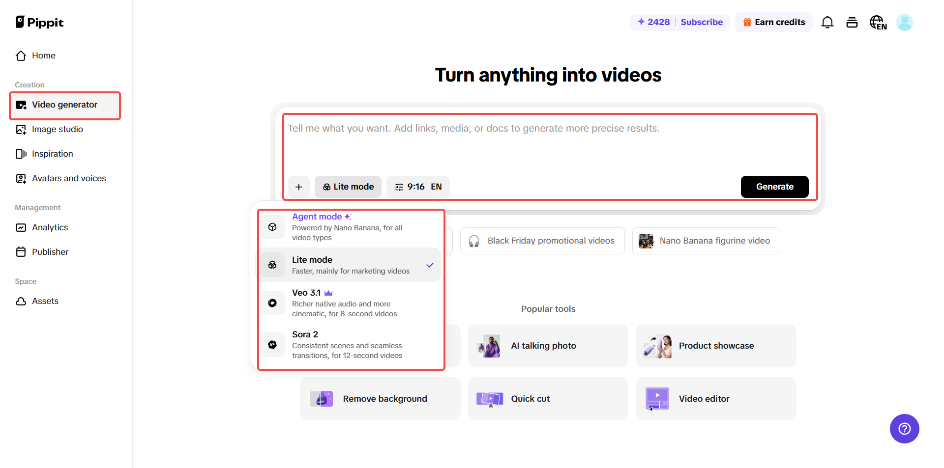Access the video generator interface