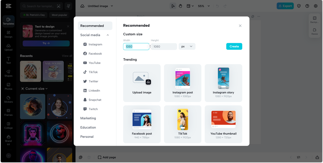 Choose canvas size