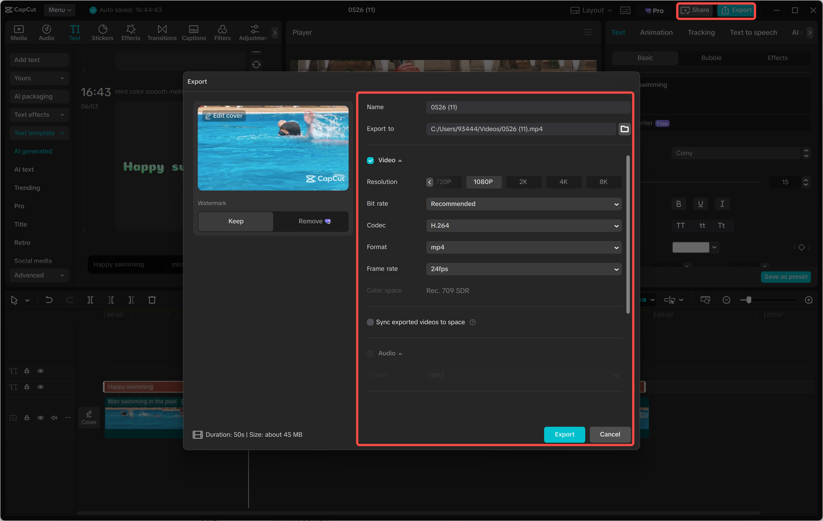 Exporting a video from the CapCut desktop video editor